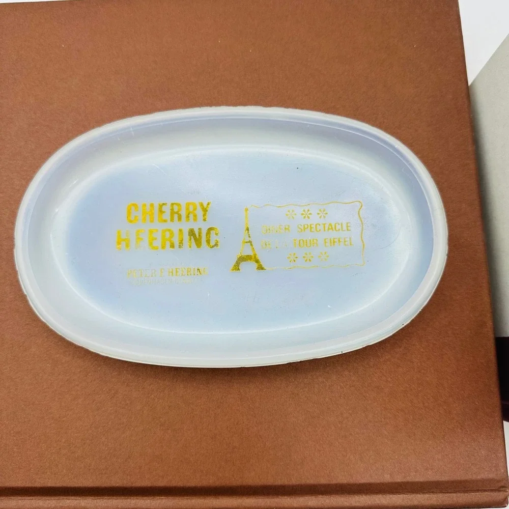 Vintage Cherry Heering Peter F Heering Paris Eiffel Tower Milk Glass Tray